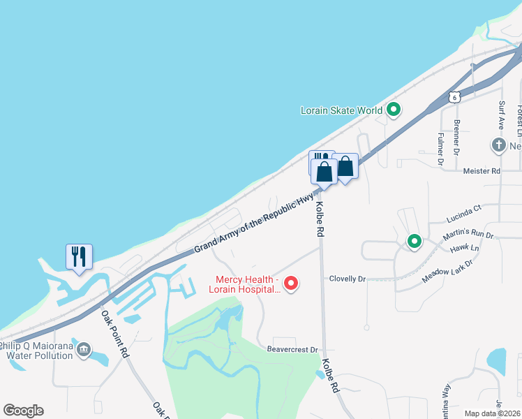 map of restaurants, bars, coffee shops, grocery stores, and more near 5532 U.S. 6 in Lorain