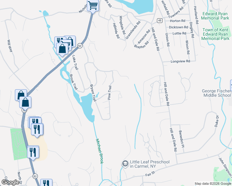 map of restaurants, bars, coffee shops, grocery stores, and more near 30 Pine Trail in Carmel Hamlet