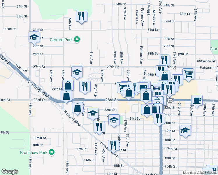 map of restaurants, bars, coffee shops, grocery stores, and more near 2472 39th Avenue in Columbus