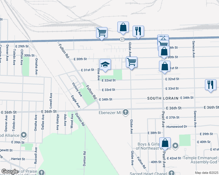 map of restaurants, bars, coffee shops, grocery stores, and more near 1630 East 32nd Street in Lorain