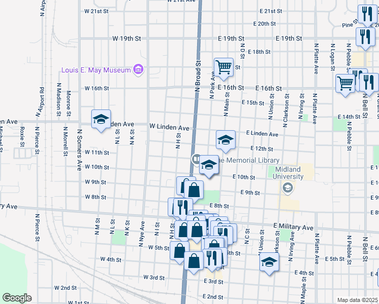 map of restaurants, bars, coffee shops, grocery stores, and more near 1125 North Broad Street in Fremont