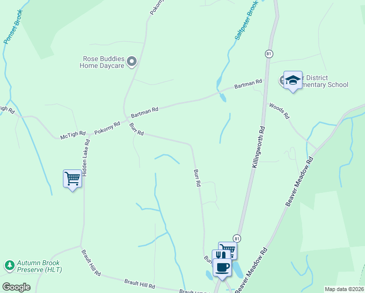 map of restaurants, bars, coffee shops, grocery stores, and more near 68 Burr Road in Haddam