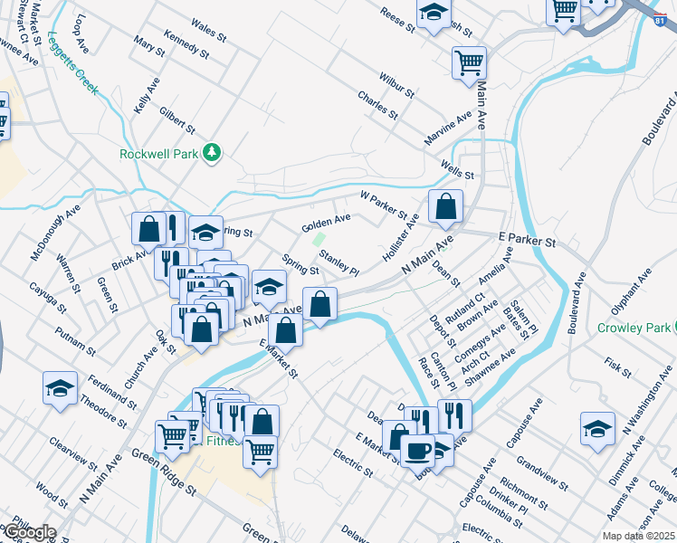 map of restaurants, bars, coffee shops, grocery stores, and more near 124 Belmont Terrace in Scranton