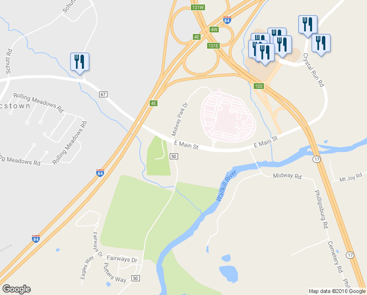 map of restaurants, bars, coffee shops, grocery stores, and more near 662 East Main Street in Middletown