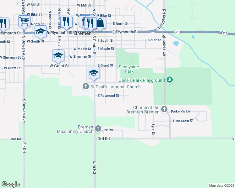 map of restaurants, bars, coffee shops, grocery stores, and more near 600-798 South East Street in Bremen