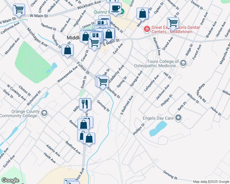 map of restaurants, bars, coffee shops, grocery stores, and more near 13 Sterling Street in Middletown