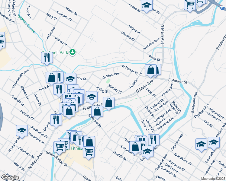 map of restaurants, bars, coffee shops, grocery stores, and more near 130 Belmont Terrace in Scranton