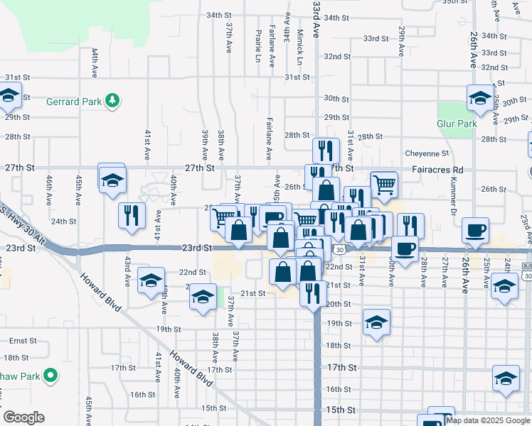 map of restaurants, bars, coffee shops, grocery stores, and more near 3542 23rd Street in Columbus