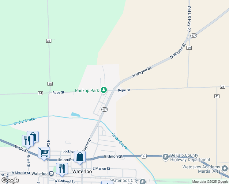 map of restaurants, bars, coffee shops, grocery stores, and more near 3787 Rope Street in Waterloo