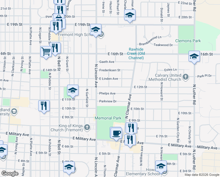 map of restaurants, bars, coffee shops, grocery stores, and more near 1717 East 12th Street in Fremont