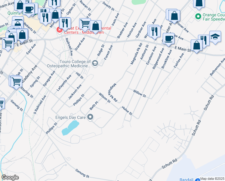 map of restaurants, bars, coffee shops, grocery stores, and more near 113 Magnolia Park Road in Middletown