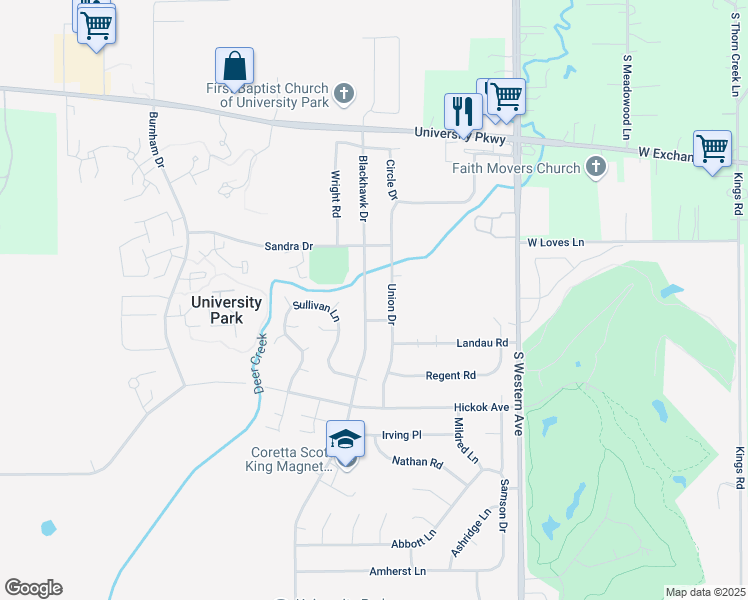 map of restaurants, bars, coffee shops, grocery stores, and more near 810 Union Drive in University Park