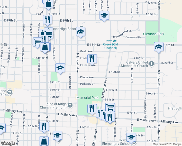 map of restaurants, bars, coffee shops, grocery stores, and more near 1717 East 12th Street in Fremont