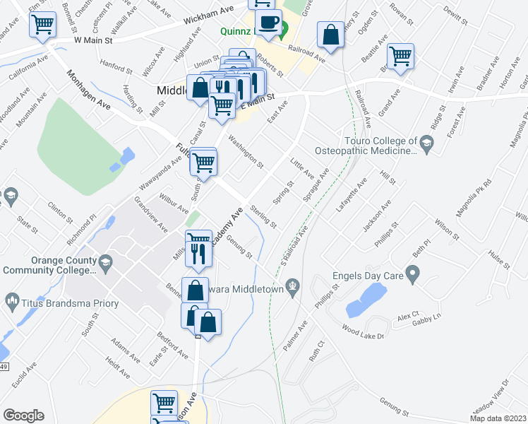 map of restaurants, bars, coffee shops, grocery stores, and more near 9 Sterling Street in Middletown