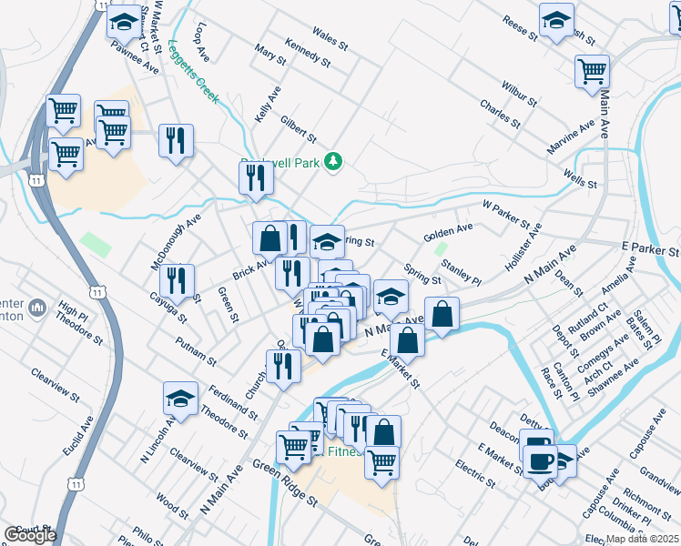map of restaurants, bars, coffee shops, grocery stores, and more near 2011 13 Wayne Avenue in Scranton