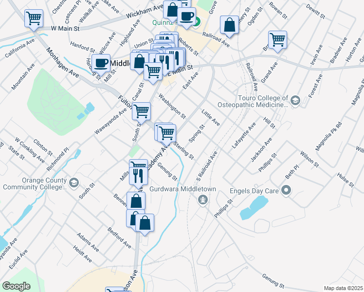 map of restaurants, bars, coffee shops, grocery stores, and more near 7 Sterling Street in Middletown