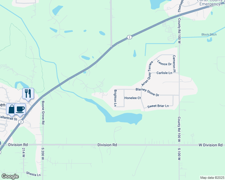 map of restaurants, bars, coffee shops, grocery stores, and more near Brighton Ln in Valparaiso