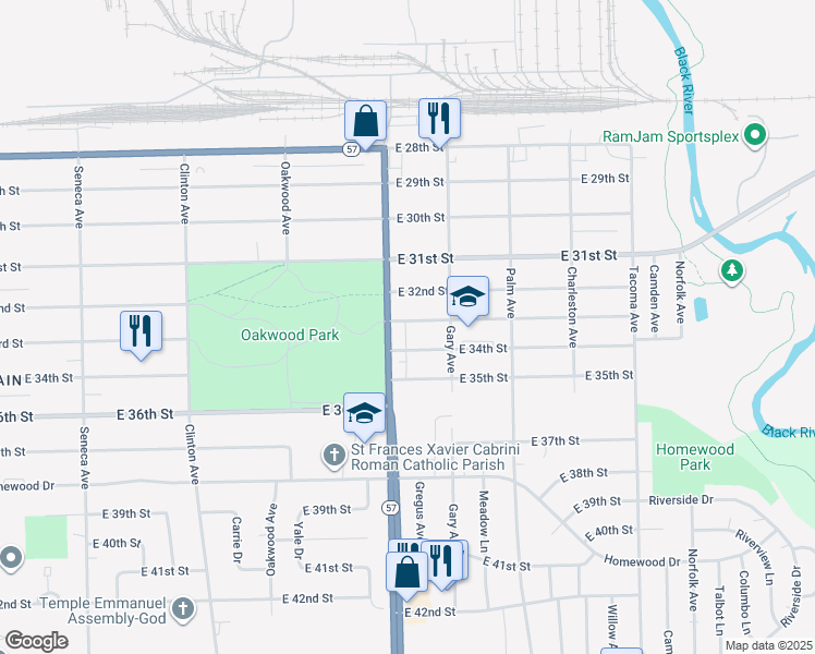 map of restaurants, bars, coffee shops, grocery stores, and more near 2212 East 33rd Street in Lorain