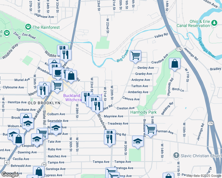 map of restaurants, bars, coffee shops, grocery stores, and more near 4236 West 20th Street in Cleveland