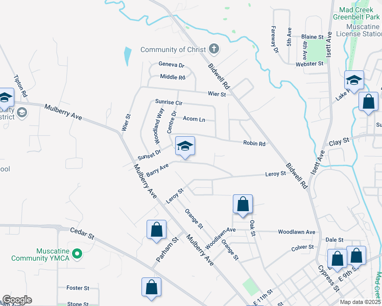 map of restaurants, bars, coffee shops, grocery stores, and more near 705 Barry Avenue in Muscatine