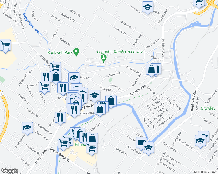 map of restaurants, bars, coffee shops, grocery stores, and more near 126 Belmont Terrace in Scranton