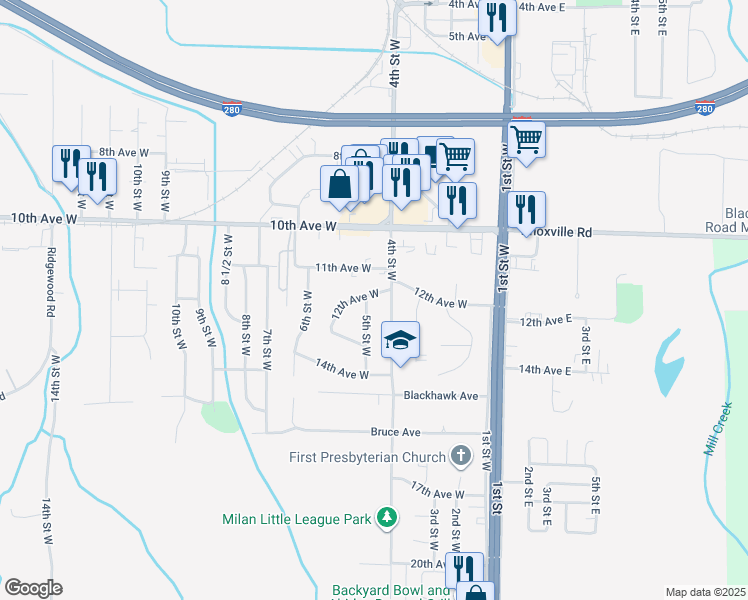 map of restaurants, bars, coffee shops, grocery stores, and more near 410 12th Ave W in Milan