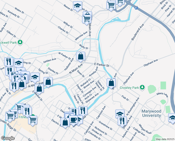 map of restaurants, bars, coffee shops, grocery stores, and more near 2430 Heerman Ave in Scranton