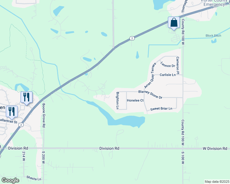 map of restaurants, bars, coffee shops, grocery stores, and more near Brighton Ln in Valparaiso