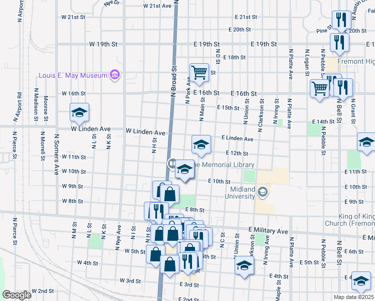 map of restaurants, bars, coffee shops, grocery stores, and more near 101 East 12th Street in Fremont
