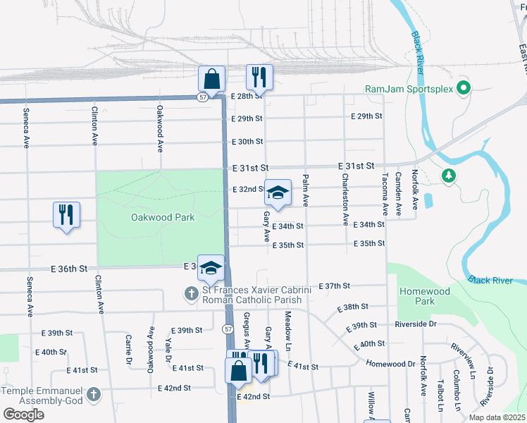 map of restaurants, bars, coffee shops, grocery stores, and more near 2246 East 33rd Street in Lorain