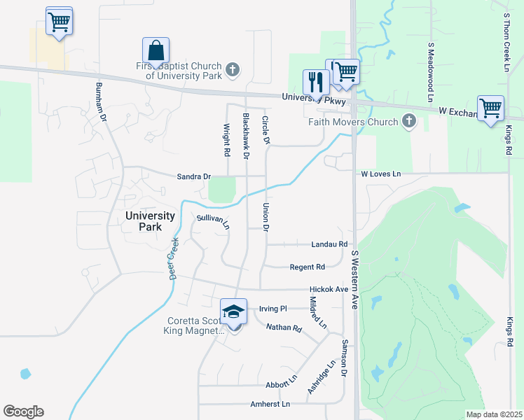 map of restaurants, bars, coffee shops, grocery stores, and more near 810 Union Drive in University Park