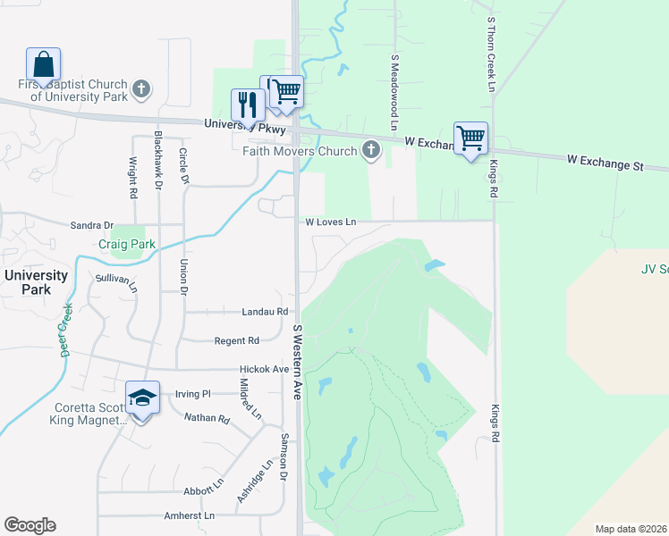 map of restaurants, bars, coffee shops, grocery stores, and more near 461 Doral Terrace in Park Forest