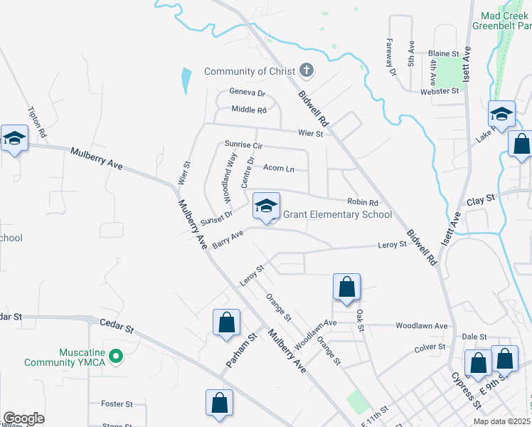 map of restaurants, bars, coffee shops, grocery stores, and more near 705 Barry Avenue in Muscatine