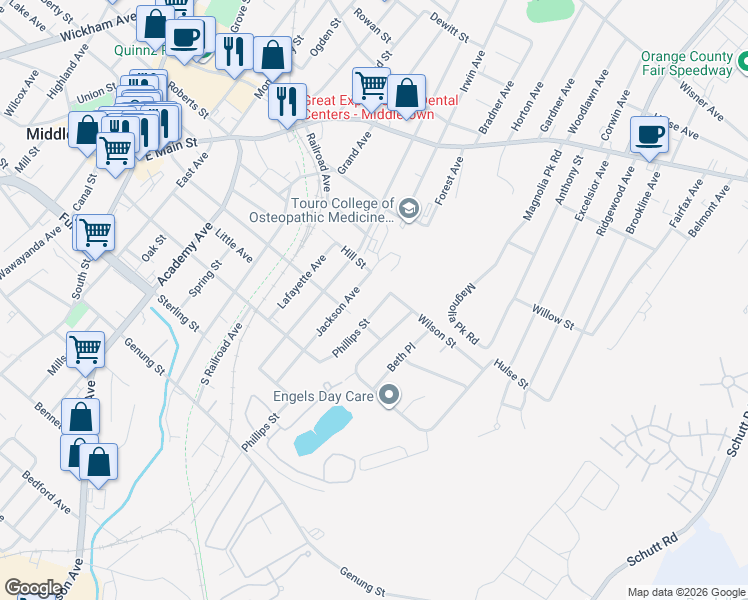 map of restaurants, bars, coffee shops, grocery stores, and more near 32 Jackson Avenue in Middletown