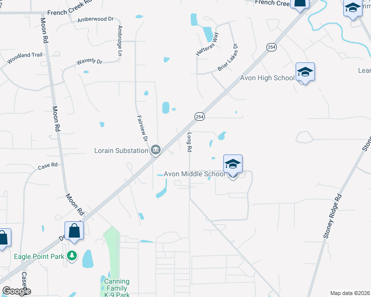 map of restaurants, bars, coffee shops, grocery stores, and more near 3350 Long Road in Avon