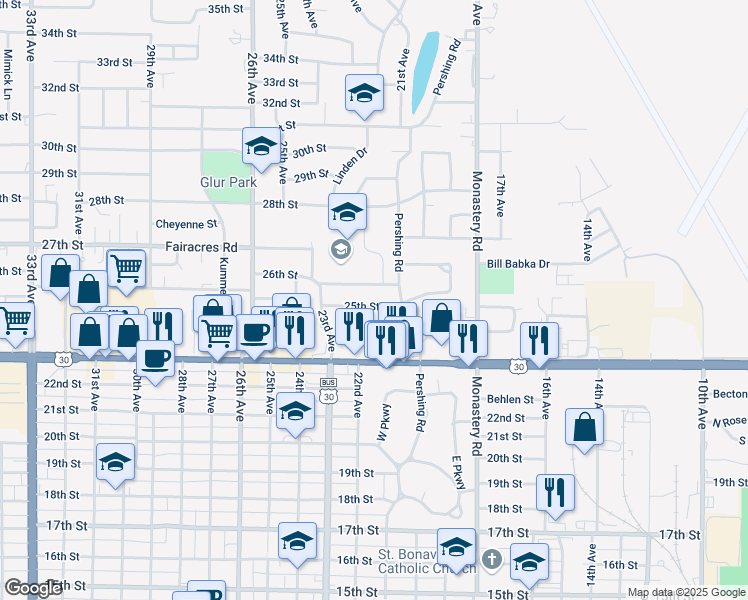 map of restaurants, bars, coffee shops, grocery stores, and more near 2000-2298 25th St in Columbus