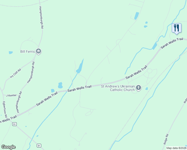 map of restaurants, bars, coffee shops, grocery stores, and more near 16 Day Road in Campbell Hall