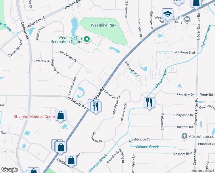 map of restaurants, bars, coffee shops, grocery stores, and more near 28419 Center Ridge Road in Westlake