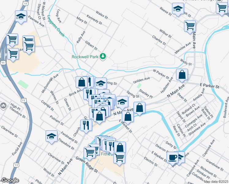 map of restaurants, bars, coffee shops, grocery stores, and more near 2038 Wayne Avenue in Scranton