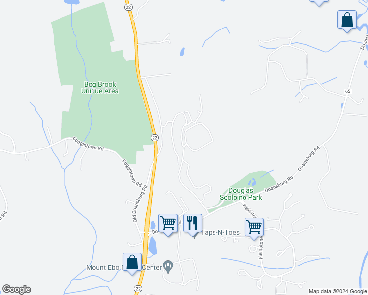 map of restaurants, bars, coffee shops, grocery stores, and more near 41 Mount Ebo Road North in Brewster