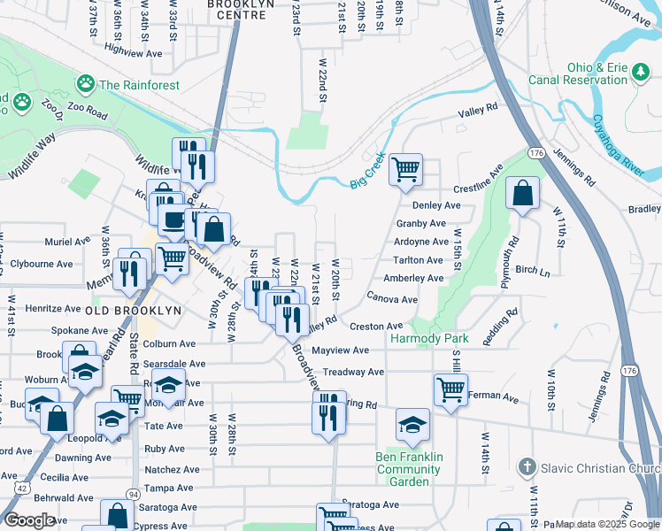 map of restaurants, bars, coffee shops, grocery stores, and more near 4236 West 20th Street in Cleveland