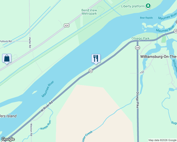 map of restaurants, bars, coffee shops, grocery stores, and more near 20520 West River Road in Bowling Green