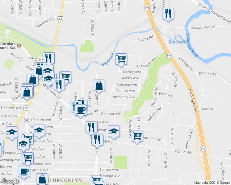 map of restaurants, bars, coffee shops, grocery stores, and more near 1817 Tarlton Avenue in Cleveland
