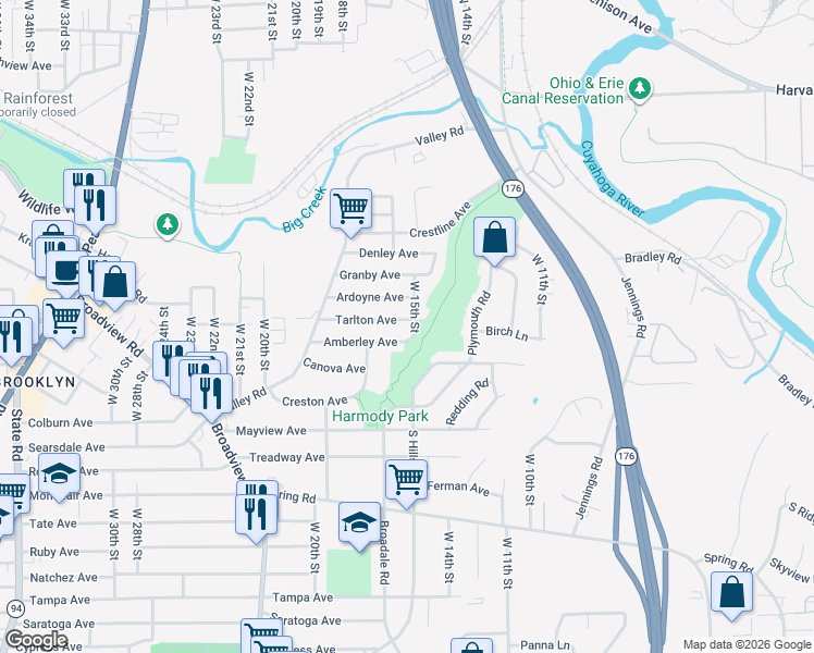 map of restaurants, bars, coffee shops, grocery stores, and more near 1505 Tarlton Ave in Cleveland