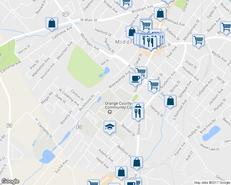 map of restaurants, bars, coffee shops, grocery stores, and more near 50 Benjamin Avenue in Middletown