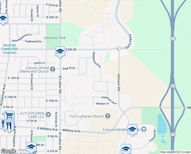 map of restaurants, bars, coffee shops, grocery stores, and more near 1216 Glenwood Court in Fremont