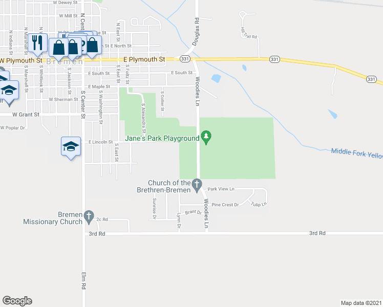 map of restaurants, bars, coffee shops, grocery stores, and more near 535 Woodies Lane in Bremen