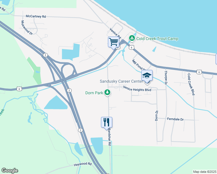 map of restaurants, bars, coffee shops, grocery stores, and more near 4501 Venice Heights Blvd in Sandusky