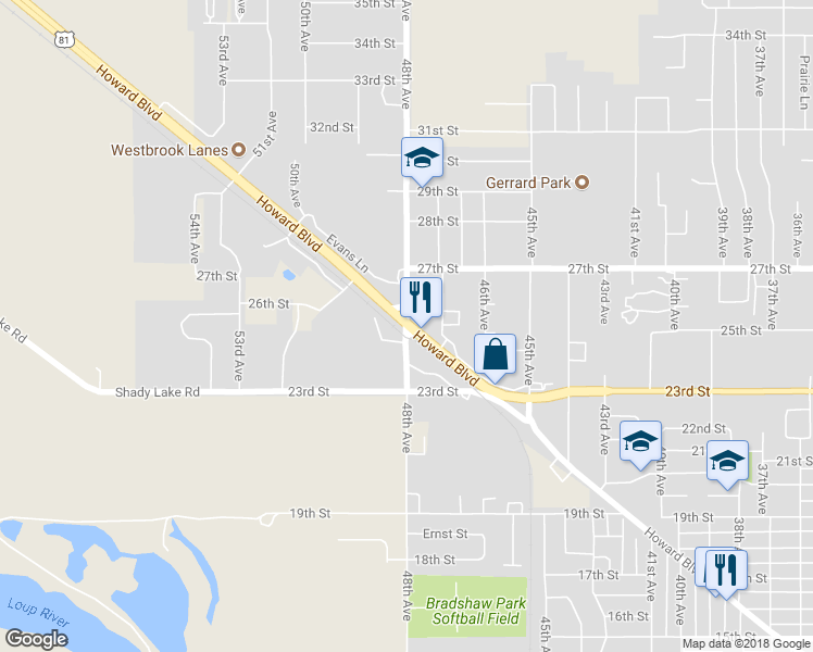 map of restaurants, bars, coffee shops, grocery stores, and more near U.S. 81 in Columbus