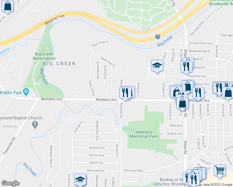 map of restaurants, bars, coffee shops, grocery stores, and more near 4200 Westbrook Drive in Brooklyn